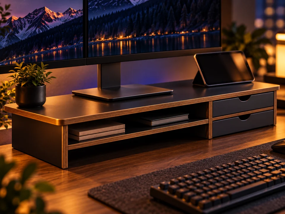 Fenge Schwarz/Holz Monitor-Riser · Ansicht 2